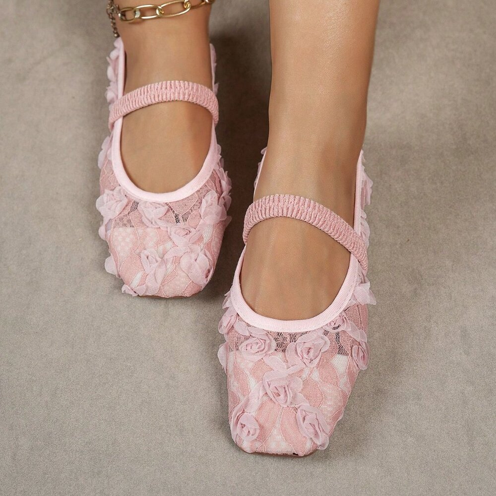 Pink Elegant Women's Floral Casual Plus Size Flat Loafers - Picture 4 of 6